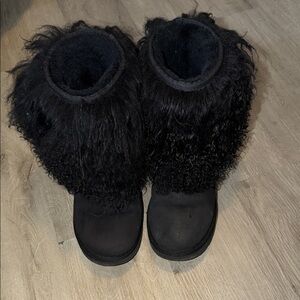 Black UGG Long Haired Mongolian Fur Short Boots Size 8